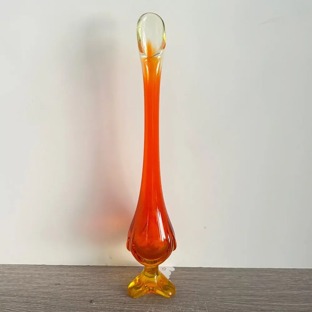VTG Viking Amberina Swung Glass Footed Three Toed Draped 13” Tall Vase, It Glows